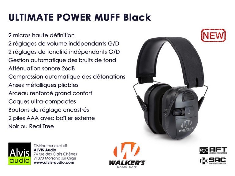 Casque chasse et tir walker's power muff black