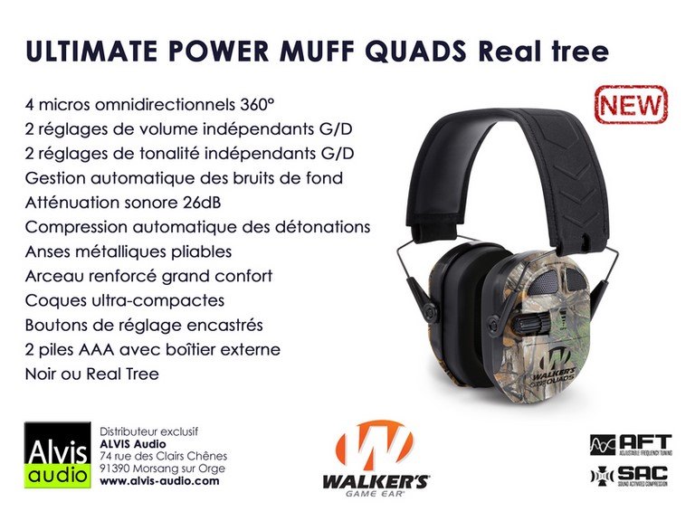 Casque chasse et tir walker's power muff quads real tree